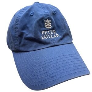 Peter Millar Mens Blue Hat Cap Adjustable Front White Logo Hit Golf Casual